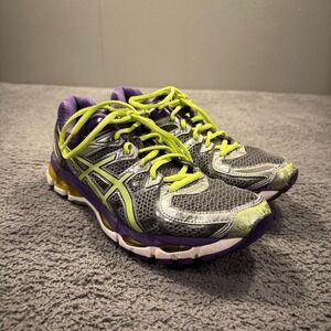 ASICS Gel Kayano 21 Shoes‎ Womens Size 10 Gray Purple Lime Running Stability IGS